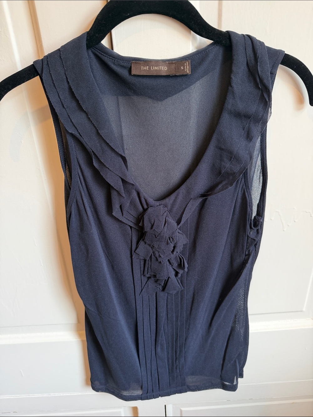 The Limited Navy Ruffle Front Sleeveless blouse